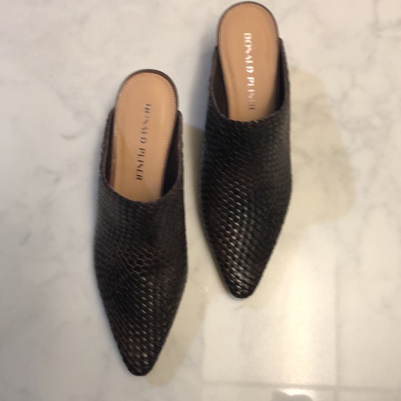 NWT DONALD PLINER Polished Calf Dark Brown Mules - Picture 5 of 7